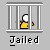 Pixel art of a figure in a yellow outfit behind gray prison bars with the word "Jailed" below.