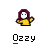 Pixel art character with purple hair and yellow shirt, displaying sequential animation frames showing hand gestures and red splatter effects.