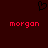Dark red background with two red 'morgan' texts and a black pixelated heart symbol above center.