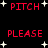 Red pixelated text 'PITCH' and 'PLEASE' arranged in a with white star shapes on black background
