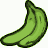 Pixelated green banana with black outline on white background, curved shape showing two distinct segments.