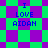 Pixelated text 'I LOVE AIDAN' on a green and purple checkered background with diamond-shaped pattern variations.