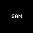 Four green circular gradients with white pixelated text 'SAM' on black background, arranged in a