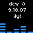 Pixelated text and blue bar graphs on black background with repeated 'dcw :)', '9.18.07', and 'ily!' elements.