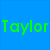 Blue background with green text 'Taylor Swift' above a split image of a woman in white dress and pink heart.