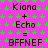 Pixelated text and symbols on a bright pink background with green star patterns, showing repeated phrases in dark purple font.