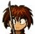 Pixelated anime-style character head with brown hair and glasses on a white background.