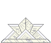 Pixelated star-shaped icon with newspaper-text pattern, featuring a small cartoon character with pink cheeks and orange horns appearing below it in some frames.