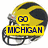 Yellow and blue football helmet with 'GO MICHIGAN' text on left, red helmet with '41-35 AGAINST THE GATORS' in center, yellow/blue helmet with 'CAPITAL ONE BOWL WINNERS' on right.