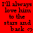 Red background with black text repeating 'I'll always love him to the stars and back' and small heart symbols, arranged in a pattern with a gray rectangle in the bottom-right corner