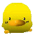 Two side-by-side pixelated yellow duckling icons with orange beaks and feet, displayed on a gray background.