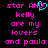 Pixelated text in bright pink on black background with cyan heart symbol replacing 'AND' in 'star AND kelly' on left side.