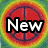 A colorful circular icon with rainbow gradient background and red basketball-like pattern, overlaid by bold black-outlined white text "New".