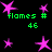 Pixelated pink star shapes with green text 'flames #' and number 46 on black background, arranged in -like patterns