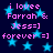 Dark blue background with light blue stars and pink text repeating 'i lovee Farrah & Jess=] forever =]' in a pattern