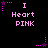 Pixelated pink text 'I Heart PINK' with pink and purple star-shaped animations on a black background.