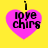 Four identical pink heart-shaped icons with black text 'i love chirs' on a yellow background, each featuring a small black vertical line at the top.