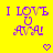 Yellow background with purple text "I LOVE U AVA!" and small purple heart and arrow symbols in a