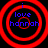 Four identical red concentric circle patterns with blue text 'i love hannah' on black background, arranged in a