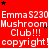 Red background with repeated white text and black stars, featuring 'Emma S230 Mushroom Club!!! copyright!' patterns.