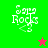 Pixelated 'Sara Rocks' text with a star symbol on green, olive, and pink backgrounds.