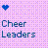 Pixelated with four sections: pink, blue, peach, and gray backgrounds featuring text like "Cheer Leaders" and symbols including hearts