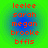 Red pixelated text listing names over a blue circular gradient on green background, with visible animation changes between frames.