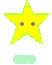 Yellow star-shaped character with green outline, gray eyes, and a red mouth appears in center of while other stars remain static