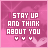 pink-toned pixel art icons with text "I STAY UP AND THINK ABOUT YOU" and three small heart symbols below, showing variations in letter coloration across frames