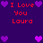 Pixelated purple background with red text "I Love You Laura" and multiple purple heart symbols arranged in a pattern