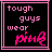 Two side-by-side pixel art frames of a buddy icon with pink text on black background, showing slight animation differences in border and lettering.