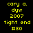 Yellow pixelated text on black background reads 'cary a. dyw 2007 tight end #30' in two identical vertical