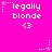 A bright pink background displays six identical pixelated text blocks reading 'legally blonde' with a heart symbol below, each accompanied by small star and dot patterns.