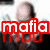 A pixelated image of a bald man with crossed arms, overlaid with red text that changes between 'mafia' and 'mbu' across frames.