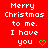 Red background with white pixelated text reading "Merry Christmas to me. I have you" and green heart symbols, some of which change shape across frames.