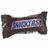 A pixelated Snickers bar image on a white background, with red text on blue and gray backgrounds reading "i'm not short" and "i'm fun size!".