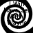 Four identical black-and-white spiral patterns arranged in a , each containing fragmented text within the spiral arms