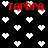 Black background with scattered white pixelated hearts and four instances of red pixelated text reading 'tarbra' in a pattern