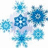 Pixelated blue snowflake icons in varying sizes and shades on a white background, with no visible text or motion.