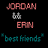 Pixelated text and symbols on black background: 'JORDAN' top-left, 'ERON' below it with small gray icon above, 'best friends' in teal at bottom left, 'ITS NOT A LABEL ITS A PROMISE' right side.