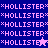 Pixelated text 'HOLLISTER' in light pink with asterisks on both sides, repeated five times vertically against a solid dark blue background.