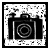 Black and white pixelated camera icon with circular lens, top handle, and rectangular body in a of similar icons