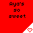 Red background with repeated text 'Aya's so sweet' and white triangular icons containing red hearts, some of which change from solid to outline.