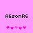 Pixelated text 'AlisonR6' in black on pink background with two of five pink heart symbols below