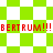 Green and white checkered background with red pixelated text "BERTRUM!!!" repeated across two , transitioning from square to diamond pattern