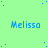 Light green background with scattered blue dots and repeated blue text 'Melissa' in a pattern, with one gray rectangle in the bottom right corner