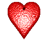 Red heart-shaped icon with textured surface rotates through multiple angles against gray background, showing front, side, and partial views.