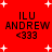 Red background with white stars and four identical text blocks reading ILU ANDREW <333, one block showing :ANDREW instead of ANDREW.