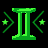 Green pixelated Gemini symbol and text surrounded by stars on black background.