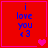 Red square with blue text 'i love you <3' and pink heart symbols in four variations.
